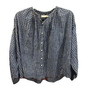 DÔEN - 100% cotton button-up blouse blue patterned